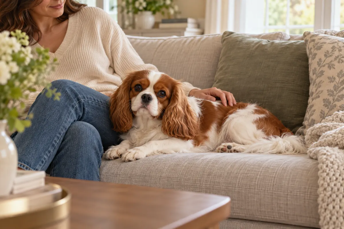 Cavalier King Charles Spaniel showing common signs of dog anxiety