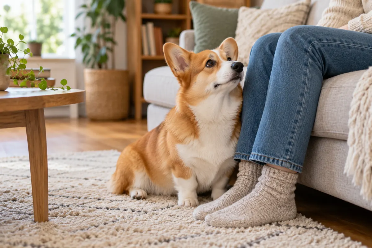 Corgi showing common signs of dog anxiety
