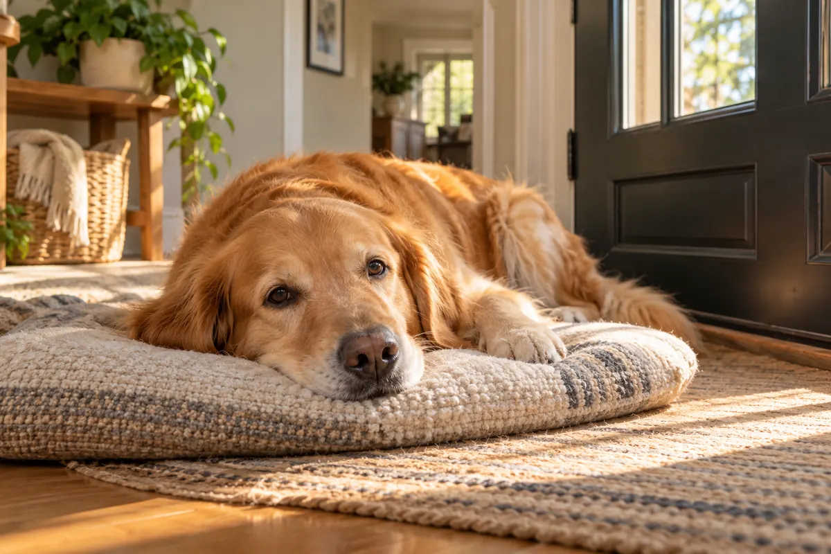 Golden Retriever showing common signs of dog anxiety