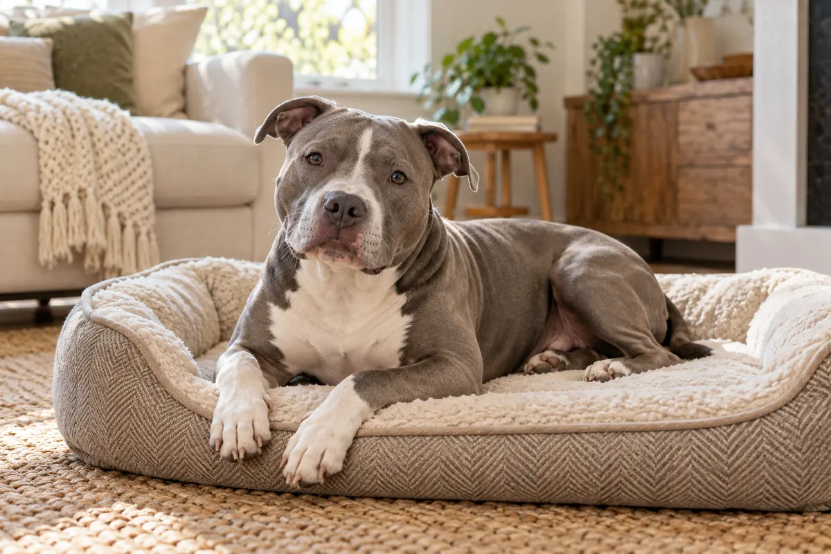 Pitbull showing common signs of dog anxiety