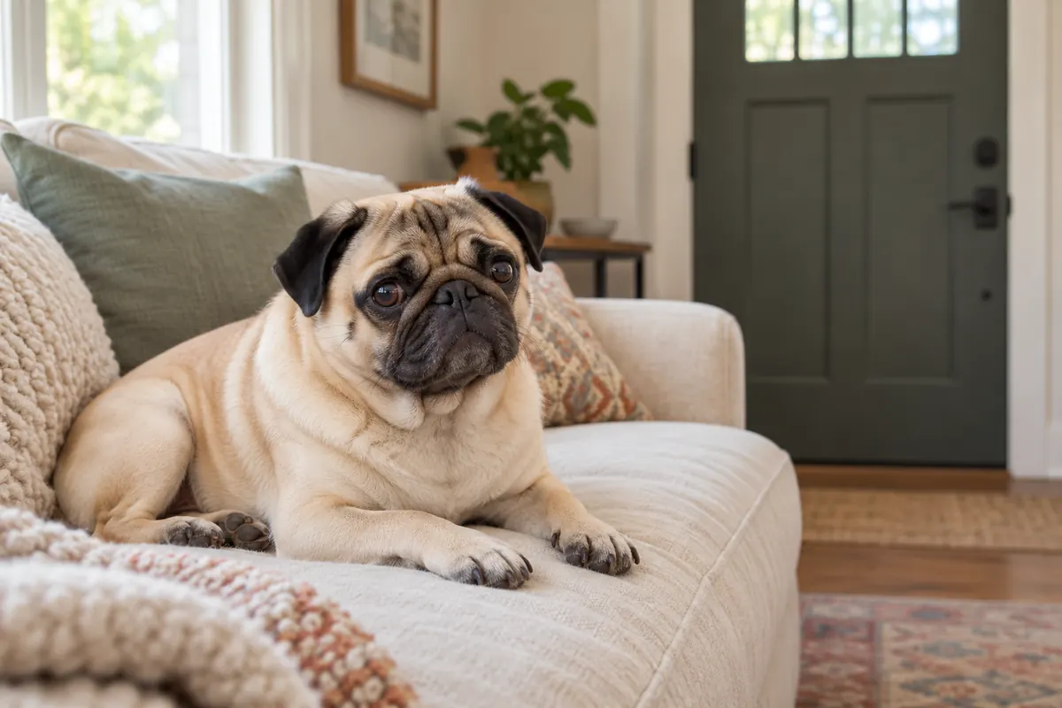 Pug showing common signs of dog anxiety
