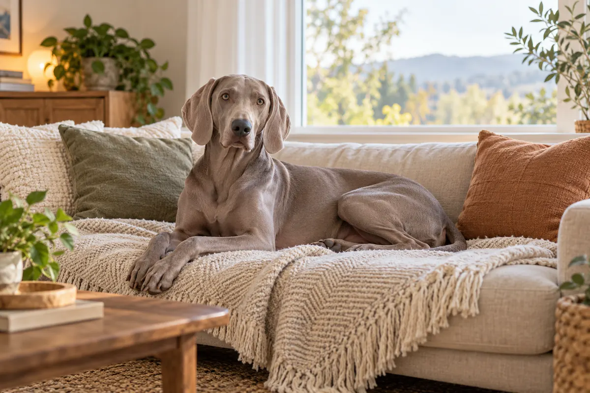 Weimaraner showing common signs of dog anxiety